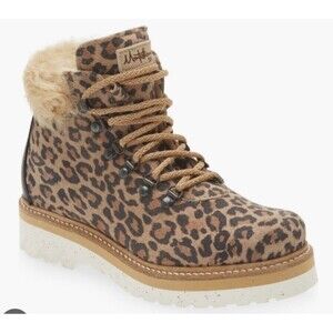 La Montelliana Lucia Genuine Shearling Lined Animal Print Hiking Boot Sz 7